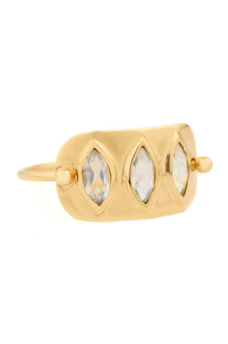 TRIPLE MARQUISE MOONSTONES PLATE RING