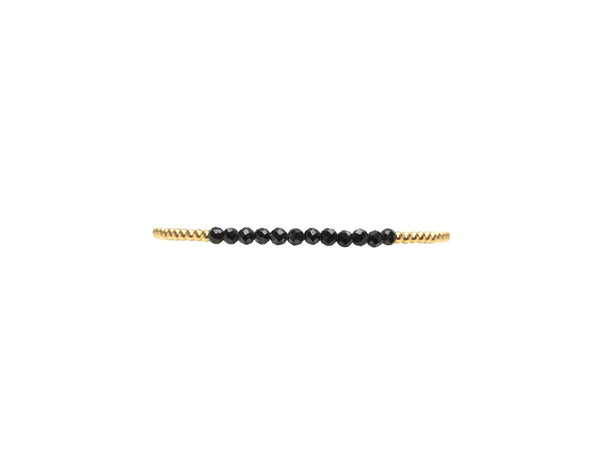 2mm Yellow Gold Bracelet with Black Spinel Beads