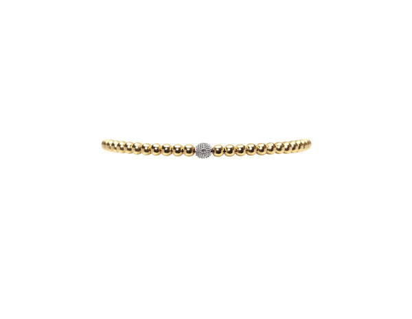 3mm Gold Beaded Bracelet with Diamond Ball