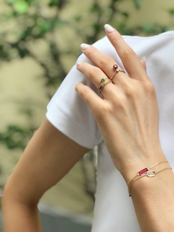 Sapphire Rainbow Bar Chain Ring