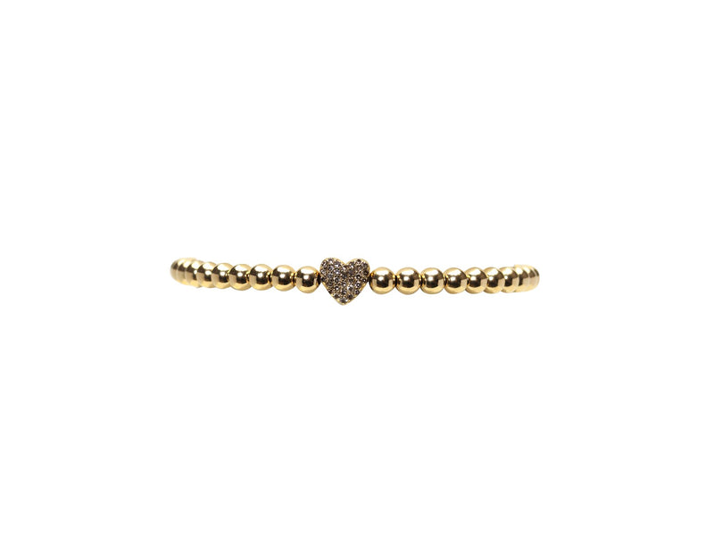 4mm Yellow Gold Bracelet with Diamond Heart Bead