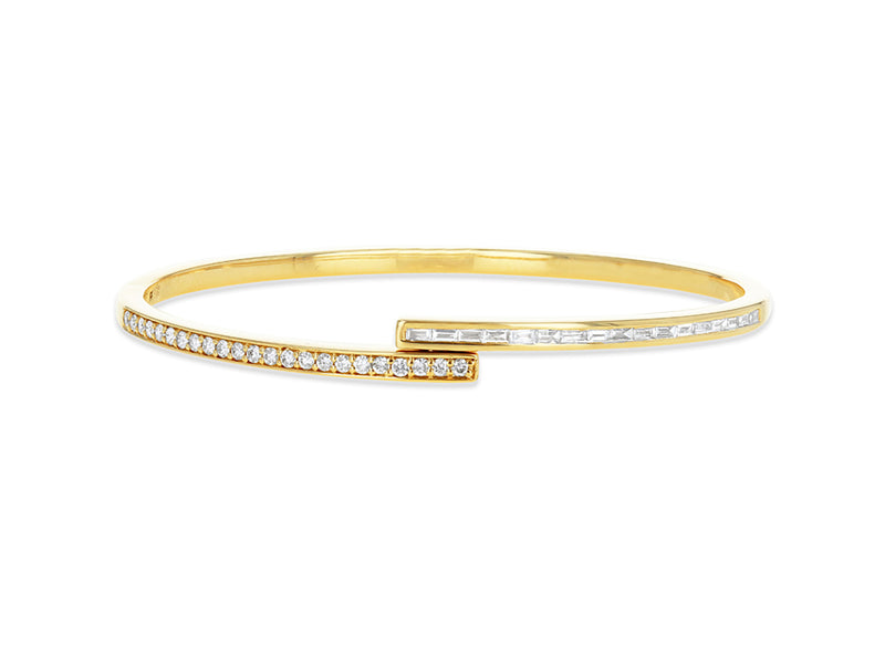 Baguette and Round Diamond bypass bangle