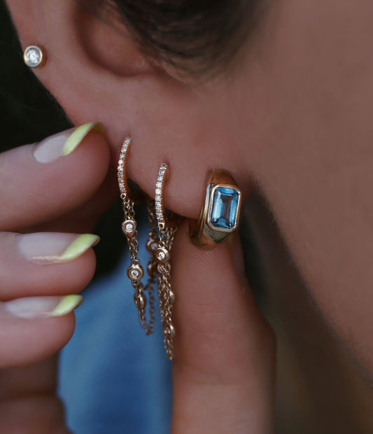 14kt Gold Blue Topaz Dome Hoop