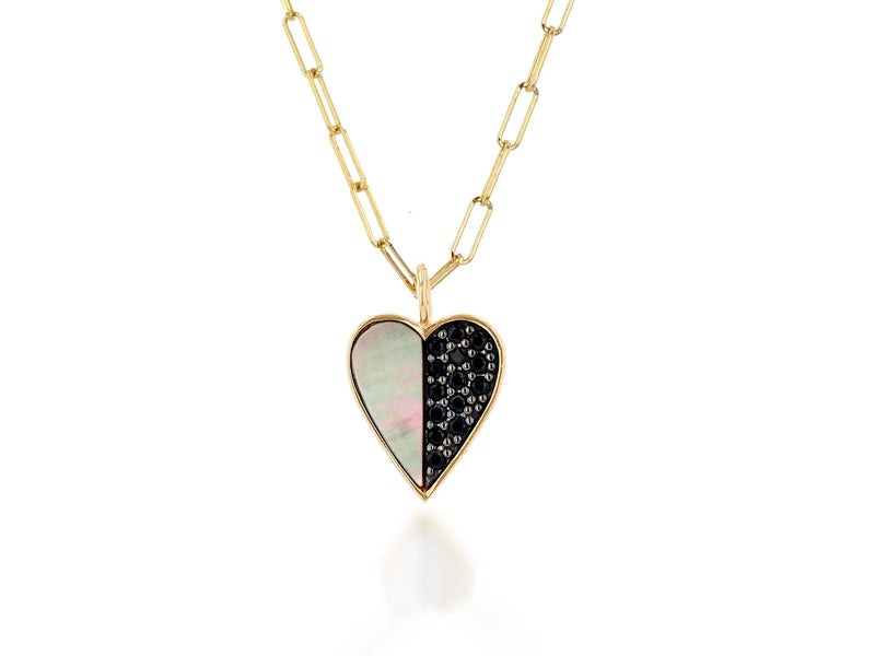 Black Spinel And Grey Mother Of Pearl Heart Charm