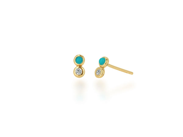 Mini Turquoise and Diamond Duo Stud Earrings