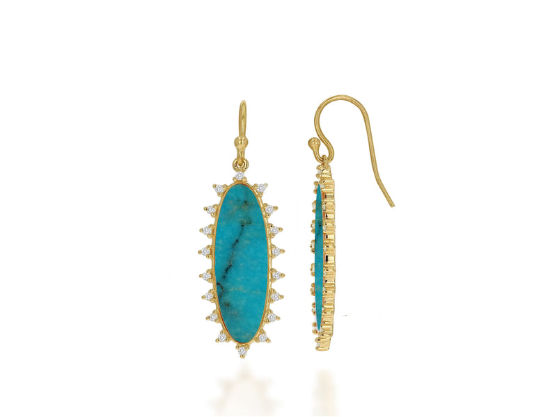 Elongated Turquoise And Diamond Drop Earrings