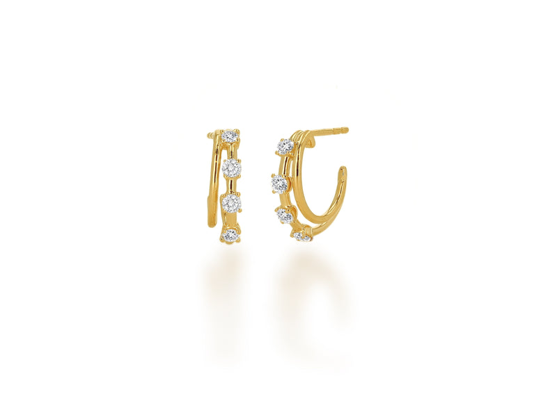 Diamond Two Row Huggie Earrings