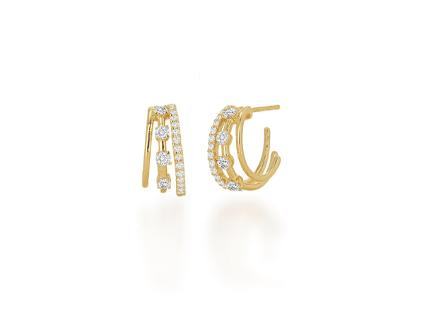 Diamond Triple Row Huggie Earrings