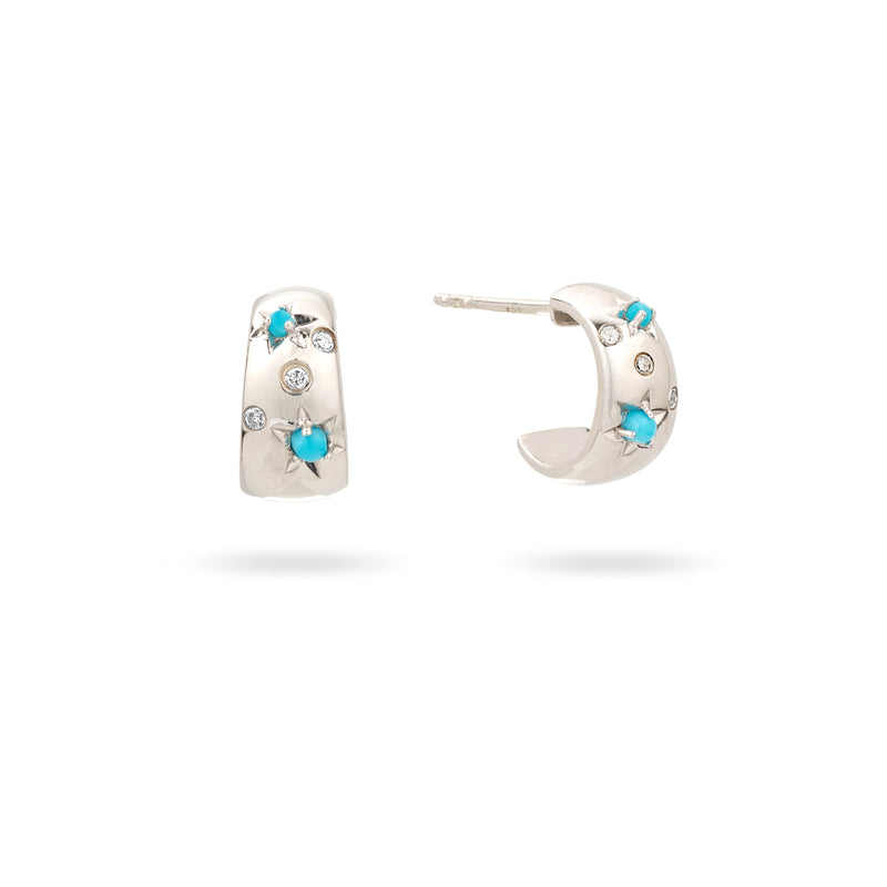 Celestial Turquoise + Diamond Wide Huggie Hoops