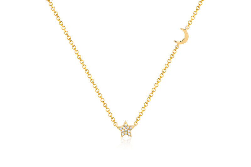 Baby Diamond Star And Gold Moon Necklace