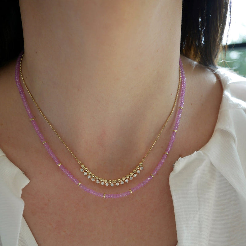 Birthstone Bead Necklace in Pink Sapphire