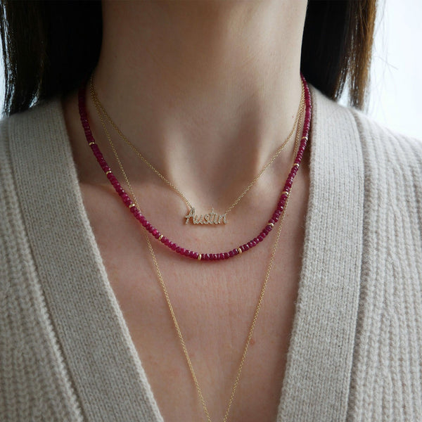 Birthstone Bead Necklace in Ruby