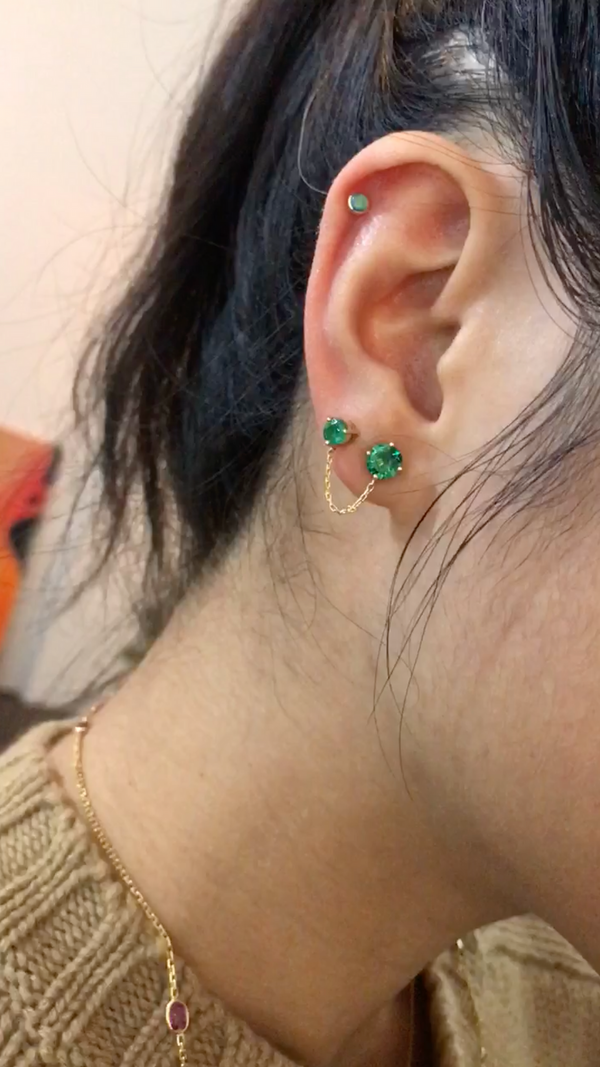 Emerald Linked Chain Earring