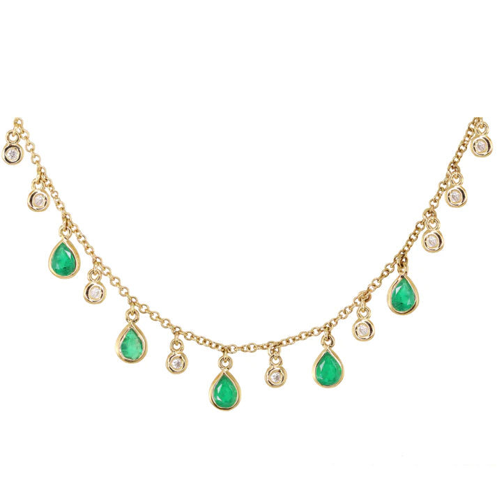 14kt Gold and Diamond Emerald Teardrop Drip Necklace