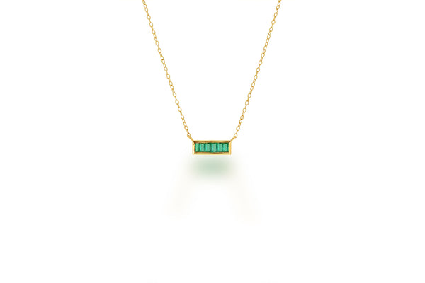 Emerald baguette bar necklace