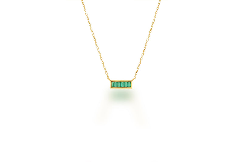 Emerald baguette bar necklace