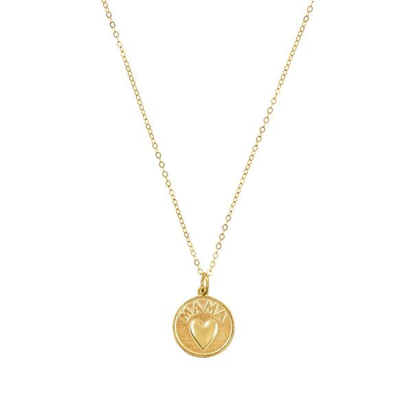 Round Mama Heart Coin Necklace