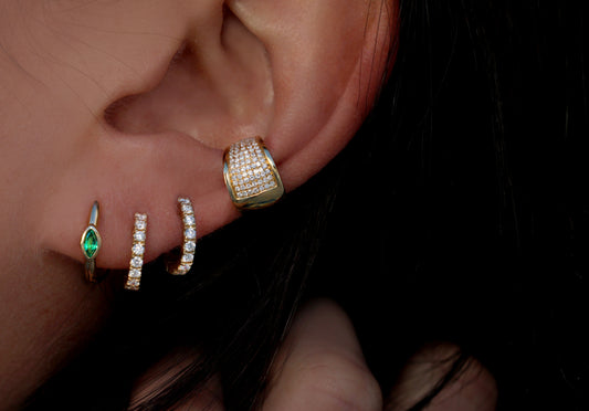 14kt Gold Marquise Emerald Hoops