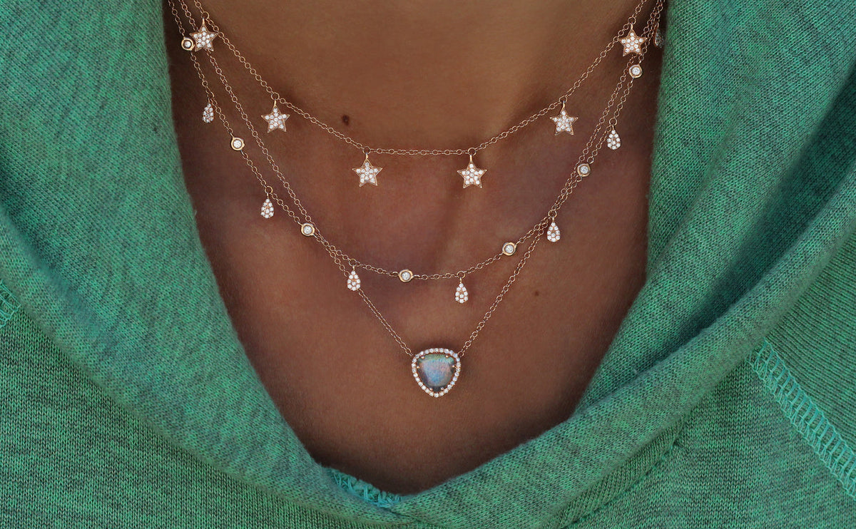 14kt Gold Mini Teardrop Diamond Drip Choker Necklace