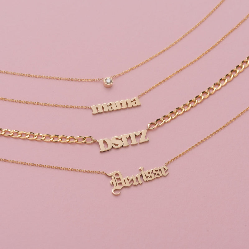 Gothic name necklace 14k gold Clearance