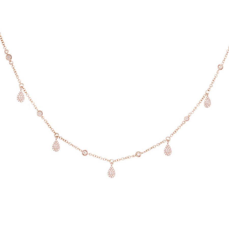 14kt Gold Mini Teardrop Diamond Drip Choker Necklace