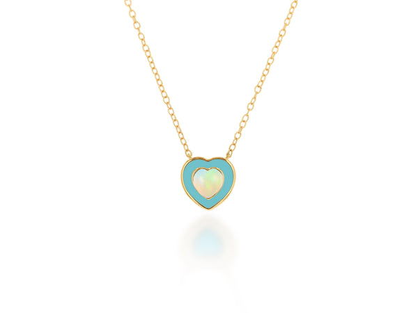 Teal Enamel And Opal Heart Necklace