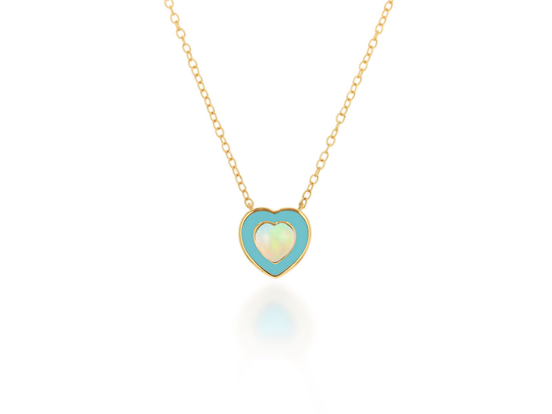 Teal Enamel And Opal Heart Necklace
