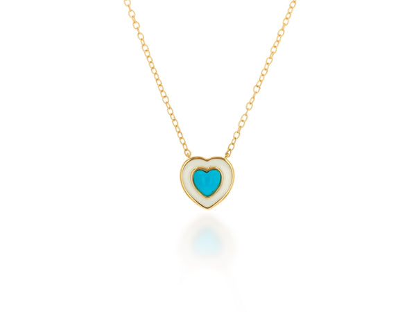 White Enamel And Turquoise Heart Necklace