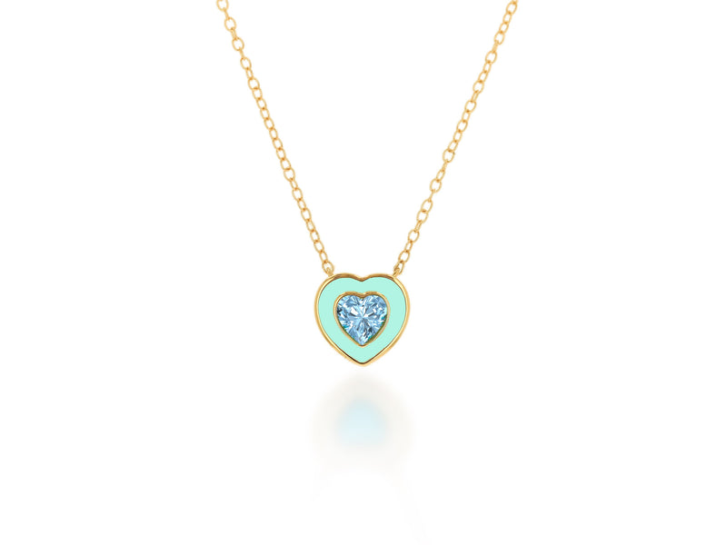 Light Green Enamel And Aquamarine Heart Necklace