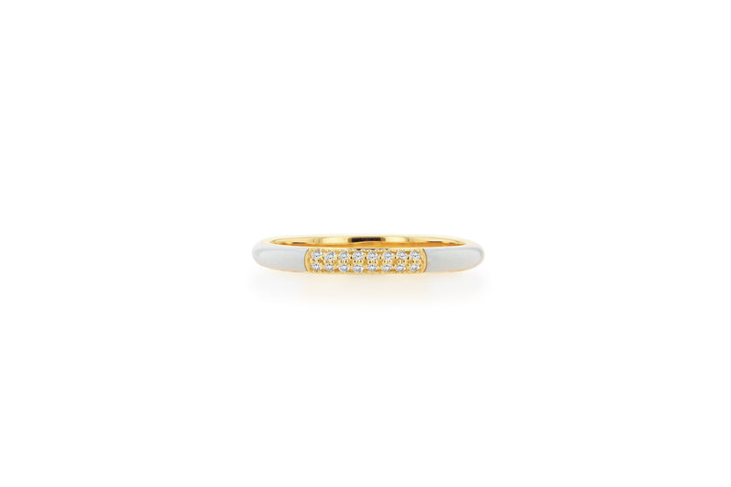 White Enamel and Pave Diamond Ring