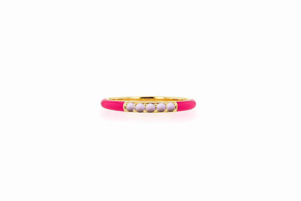 Hot Pink Enamel and Pink Opal band ring