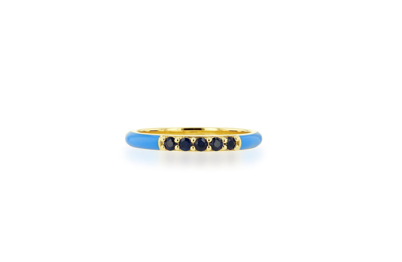 Light Blue Enamel And Sapphire Band Ring