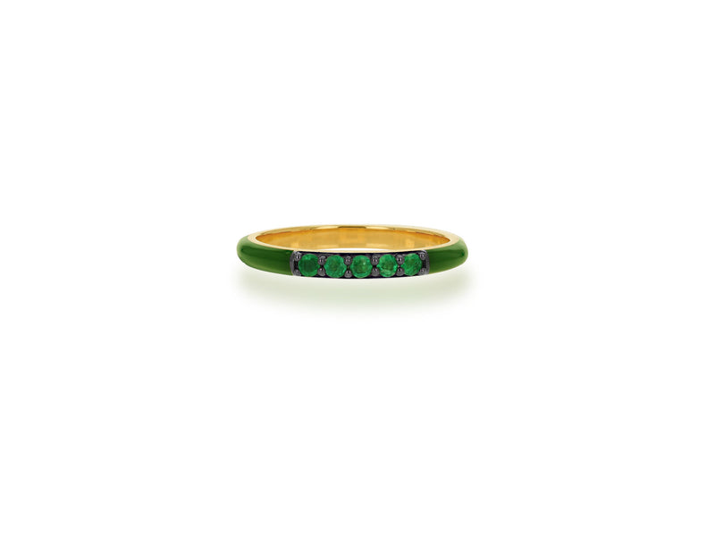 Dark Green Enamel And Emerald Band Ring