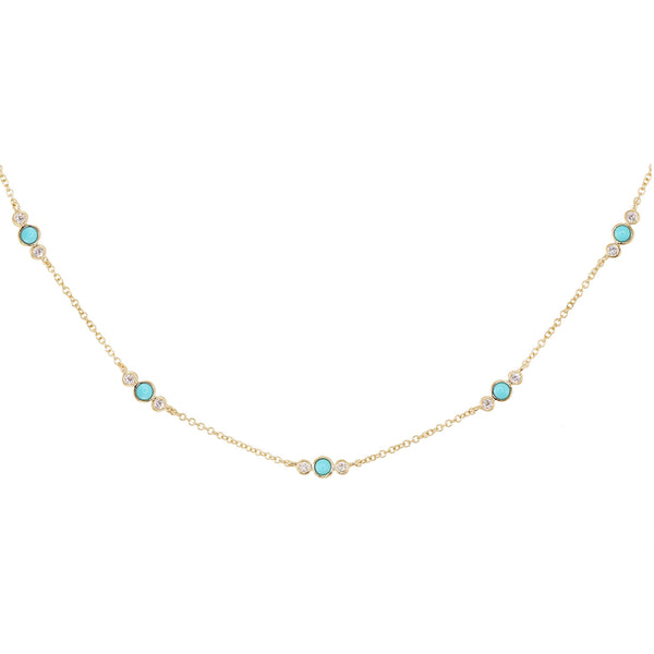 14kt Gold and Diamond Turquoise Bezel Necklace
