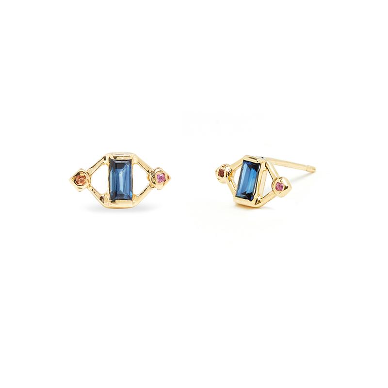 Kite Studs with mixed sapphires