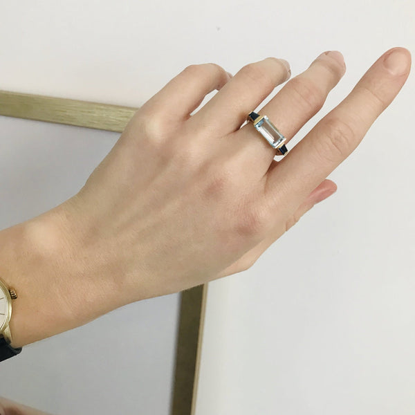 Aquamarine & Sapphire East West Ring
