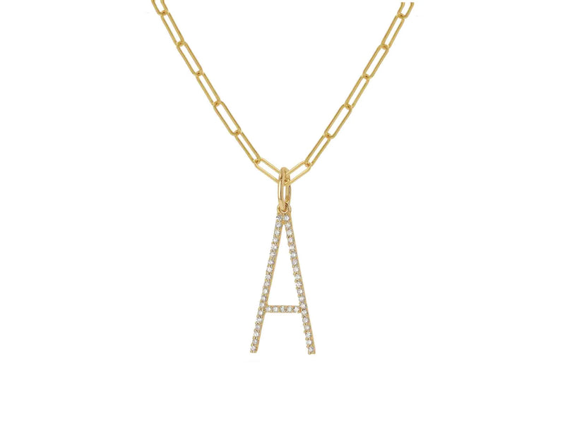 Oversized Diamond Letter Charm on Baby Link Chain