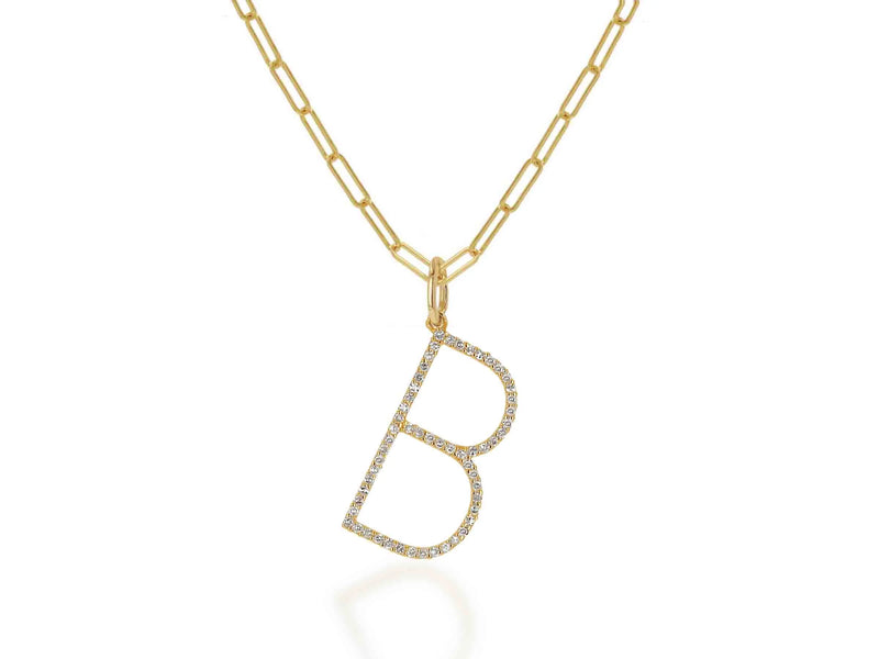 Oversized Diamond Letter Charm on Baby Link Chain