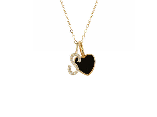 Enamel heart and diamond letter charm necklace (Cable chain)