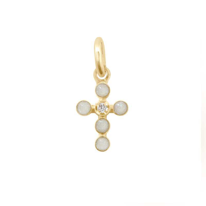 Pearled Cross Diamond Pendant, Lapis, Yellow Gold