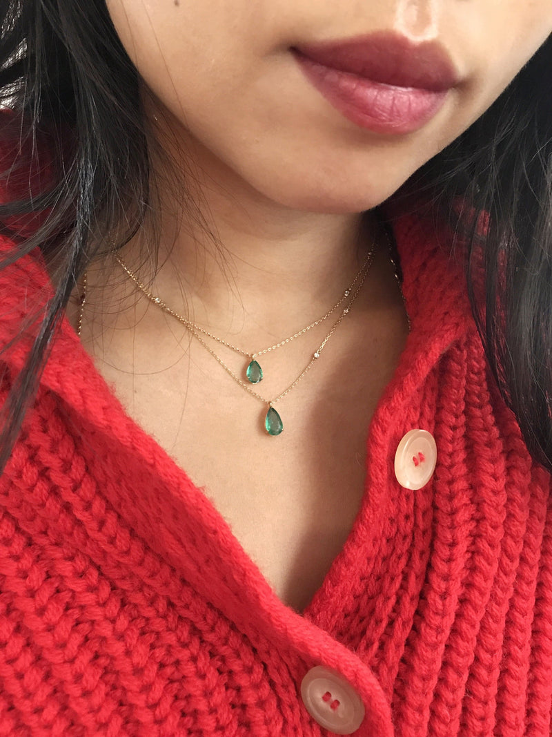 Emerald Dewdrop Supreme Pendant With Diamond Necklace