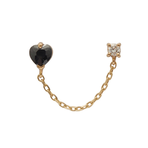 Onyx Heart & Diamond Chain Earring