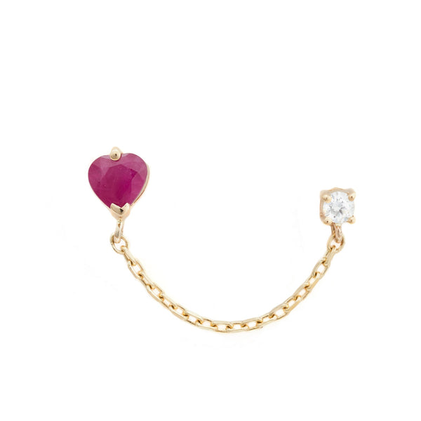Ruby Heart & Diamond Chain Earring