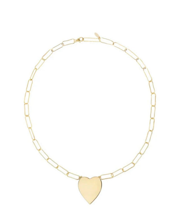 Gold heart on paperclip necklace