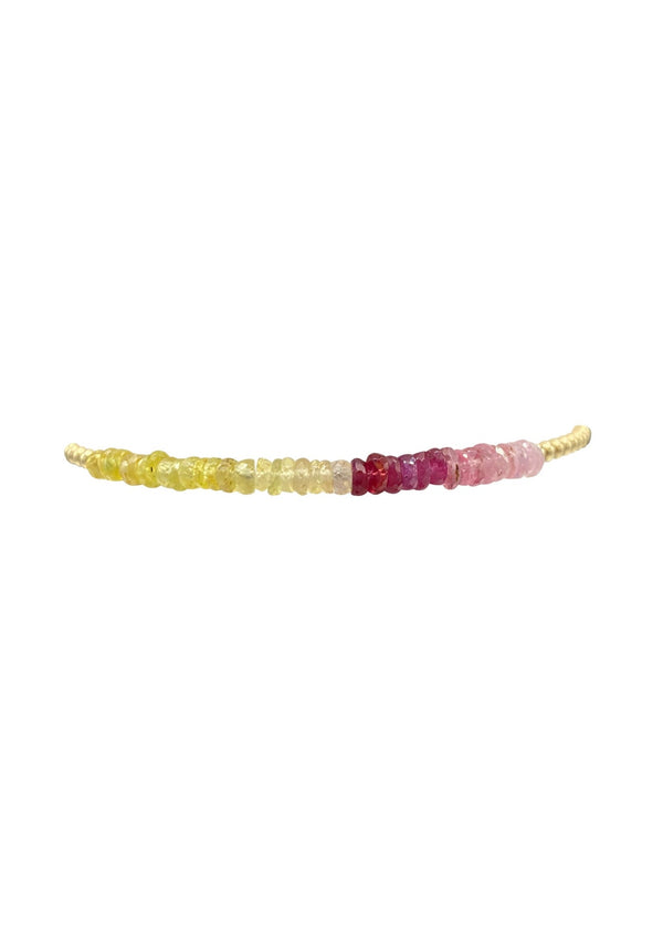 2MM YELLOW GOLD FILLED BRACELET WITH STRAWBERRY LEMONADE SAPPHIRE OMBRE