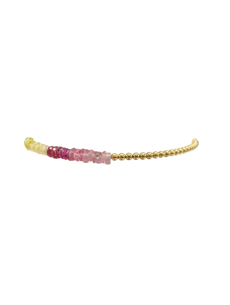2MM YELLOW GOLD FILLED BRACELET WITH STRAWBERRY LEMONADE SAPPHIRE OMBRE