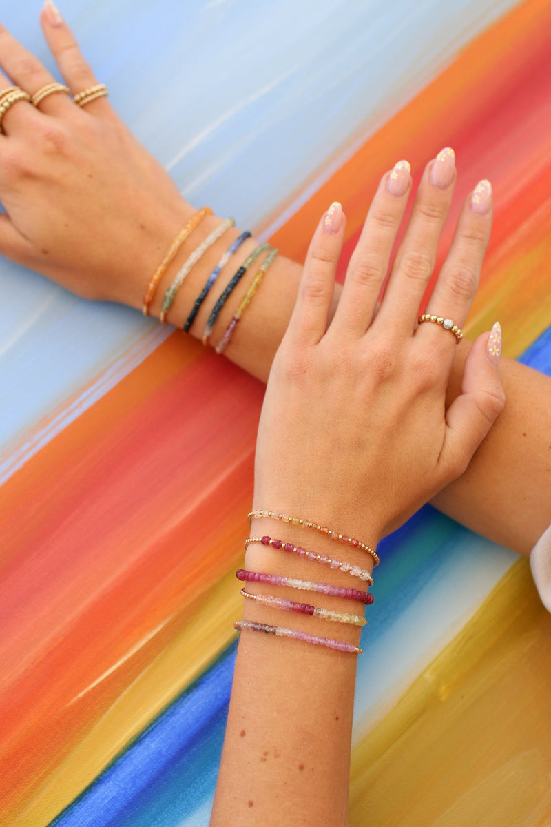 2MM YELLOW GOLD FILLED BRACELET WITH STRAWBERRY LEMONADE SAPPHIRE OMBRE