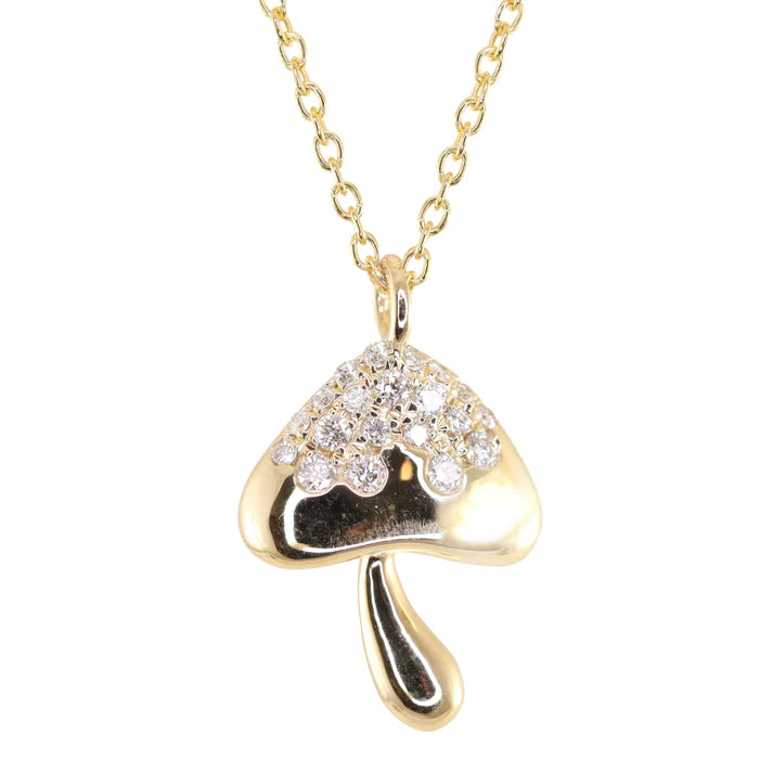14kt Gold and Diamond Mini Mushroom Necklace
