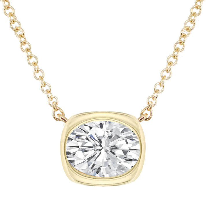 14kt Gold and Diamond Oval Cushion Bezel Necklace